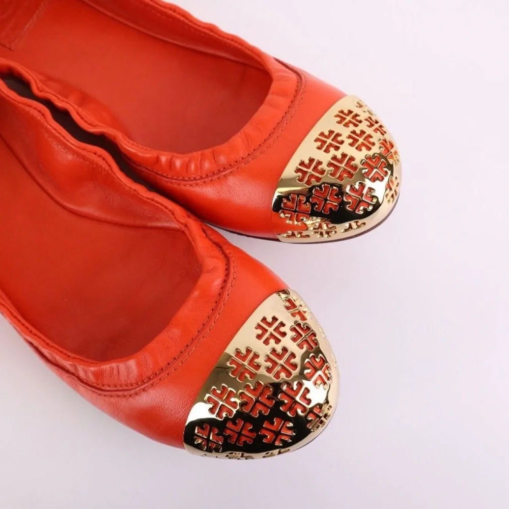 Tory Burch Orange Gold Flats - Picture 10 of 10